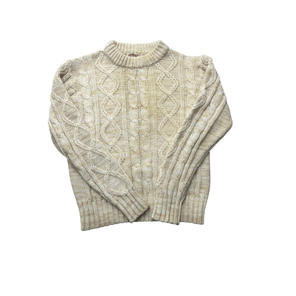 Vintage Montgomery Ward Sweater Mens Large Beige Cable Knit Crewneck Pullover